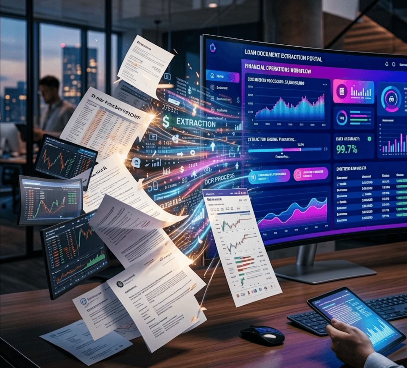 FopsAI universal data ingestion — documents flowing into extraction portal